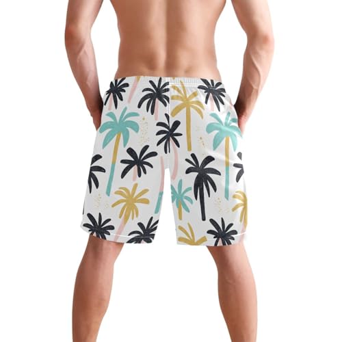 Cartoon Palm Tree Men's Swim Trunks, Beach Shorts with Inner Lining Quick Dry Board Shorts S2