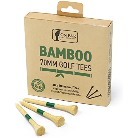 On Par Professional Bamboo Golf Tees 70mm, 30 pieces, Strong, Durable, Sustainable and Biodegradable Cover