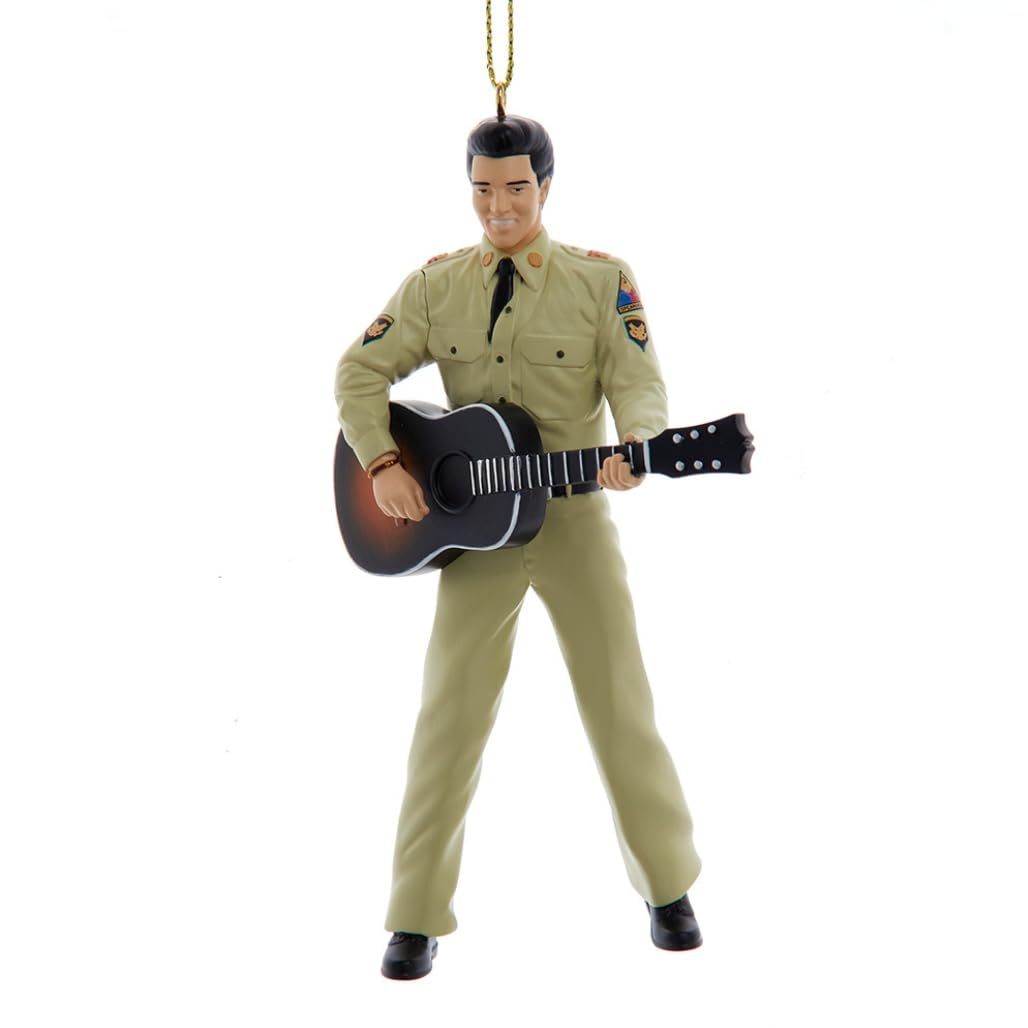 Kurt Adler 5.25-Inch Elvis Presley GI Blues Ornament in Military Uniform with Guitar – Resin Rock ‘n’ Roll Holiday Tree Decoration EP2251