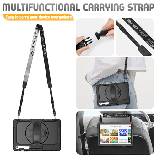 SEYMCY Case for Samsung Galaxy Tab S10 FE+ Plus 13.1 inch 2025, Full-body Shockproof with Screen Protector, 360° Rotating Hand Strap & Stand, Shoulder Strap for Samsung S10 FE+ Plus Tablet Case, Black - Image 6