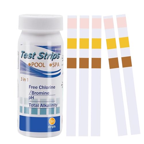 50 Stück PH Teststreifen,3-in-1 Pooltester Chlor und PH Wert Messgerät,Pool Tester Messen Wasserhärte,Streifen Wassertester Aquarium,Messstreifen Poolwasser für Spa,Cyanursäure Pool Messen,Wassertest