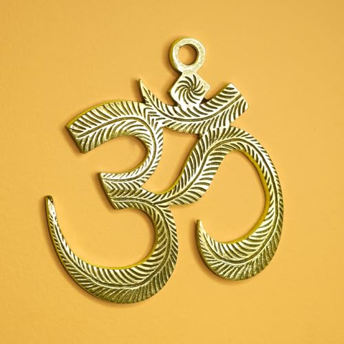 Image of Ekhasa Brass Om Wall Hanging Yantra | Om for Door Entrance for Vastu | Swastik Ohm Front Door Decoration Items | Goodluck, Positive Energy, Religious Symbols, Pooja Temple Decor, House Warming Gift