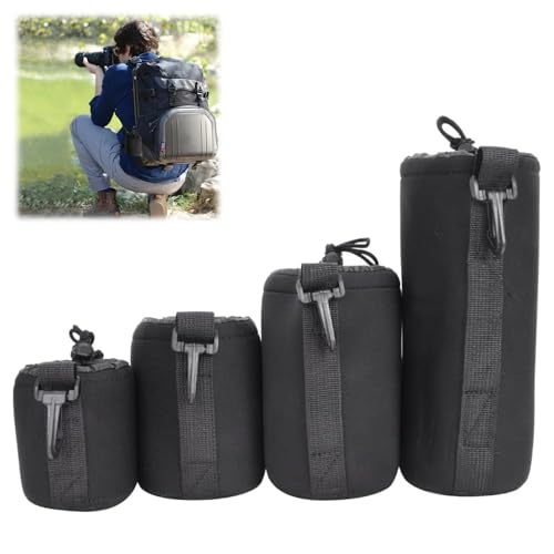 Rakiuty Objektivtasche, 4 Größen Neopren Objektivbeutel, Objektivtasche Set, Objektiv Tasche, Kamerazubehör Schutz für Objektiv, wasserdichte...