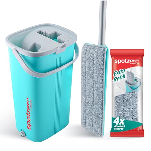 Image of Spotzero By Milton 2-1 Flat Mop I Wash and Dry Chamber I Flexible Head I Premium 4X Absorbent Microfiber Refills I Floor Plus Wall Mop I Long Handle I Compact- Lightweight I 5 Litre