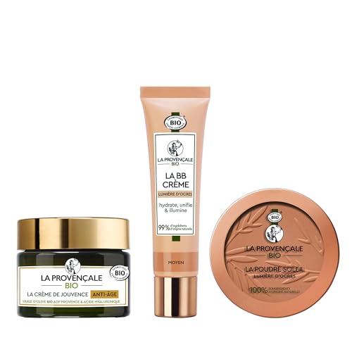 La Provençale Bio - Routine Maquillage & Soin - 3 produits Bio & Naturel - BB Crème, Crème de Jouvence Anti-âge et Poudre Bonne mine