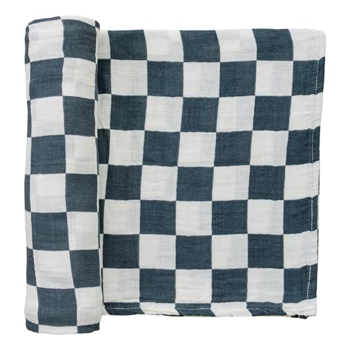 Image of Mebie Baby Charcoal Checkered Muslin Swaddle, Modern and Neutral Swaddle Blanket for Baby Girl or Boy, Soft Baby Blankets, Newborn Swaddle Blanket, 0-3 Month, Comfy Wrap, Baby Essentials & Gifts