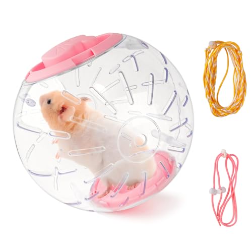 7.1inch Hamster Exercise Ball, Hamster Transparent Running Ball with Traction Rope and Back Rope, Hamster Cage Accessories for Hamsters to Reduce Boredom and Increase Activity