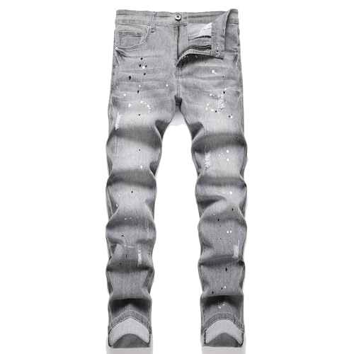 XIMXIMMTIAN Mens Slim Fit Jeans Stretch Ripped Biker Jeans for Men Fashion Straight Comfort Flex Waist Casual Denim Pants