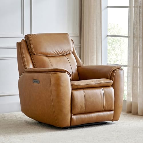 Image of Home Centre | Potsdam Half Leather 1-Seater Zero Gravity Electric Recliner | Recliner Sofa for Living Room | Solid Wood | Tan | 1 Year Warranty