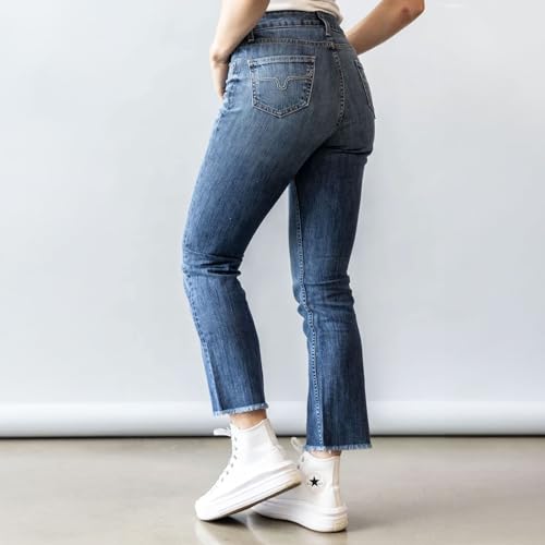 Kimes Ranch Women's Monica Cropped Casual Western Mid Rise Waist Fitted Thigh Straight Leg Mid Wash Denim Jeans3