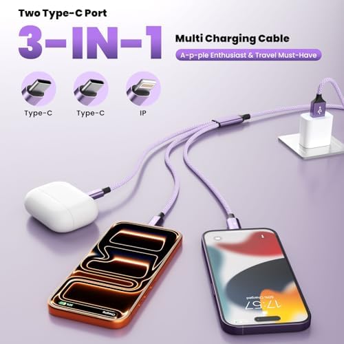 3 in 1 USB Cable with 2 USB-C/IP, Multi Charging Cable for Multiple Devices - 1