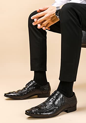 Santimon Men's Oxfords Derby Shoes Dress Wing Tip Lace-Up Genuine Leather Crocodile Texture Brogue Comfort Formal Black 5.5 Us #TOP6