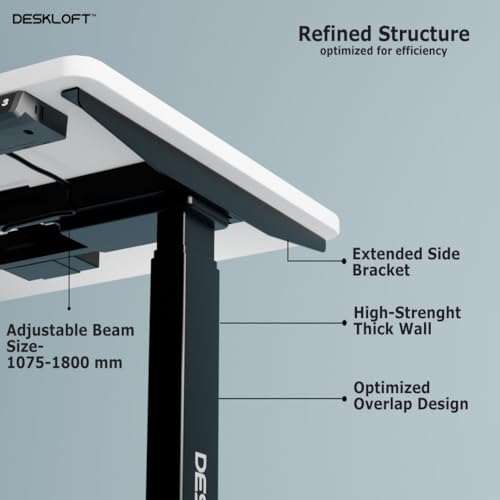 Image of Height Adjustable Electric Desk Table | Motorized Sit Stand Workstation with Walnut Wood Grain Desktop | Ergonomic Computer Table for Home Office (Black Frame & White Top, 1200 x 600 mm)