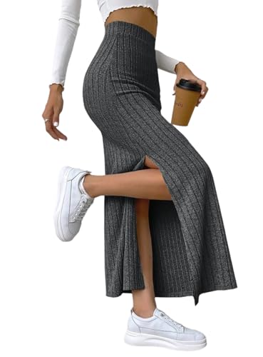 Sweat Skirt for Women High Waist Drawstring Side Slit Bodycon Maxi Skirt Y2K Going Out Summer Casual Outfit