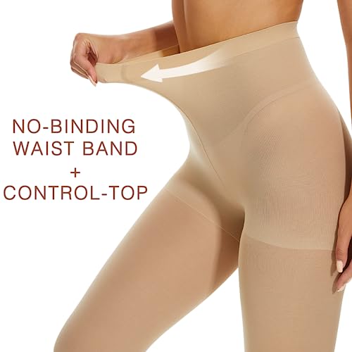 MANZI 2 Pairs Women's Run Resistant Control Top Panty Hose Opaque Tights, M, Nude