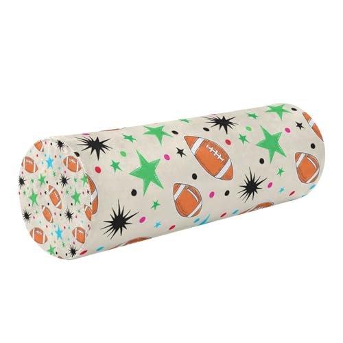WELLDAY Orange American Footballs Neck Roll Pillow - Extra Dense Memory Foam Round Cylinder Bolster for Cervical Support, Spondylosis, Neck Pain Relief