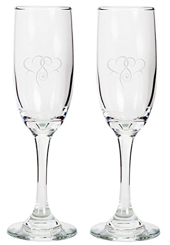 Champagne Flutes - Personalized Glass Wedding Champagne Flutes, Engraved Toasting Glasses with Hearts, 2PACK