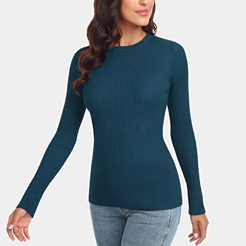 Image of Rocorose Womens Long Sleeve Tops Business Casual Crewneck Sweater 2024 Fall Knit Fitted Shirts