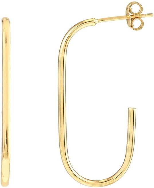 14k Yellow Gold 10mm Open Paper Clip Hoop Earrings Clip on Earring for Women