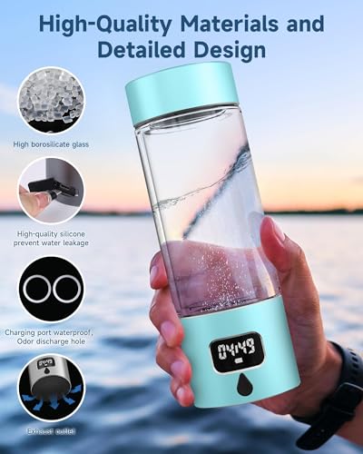 Image of 340ml Portable Hydrogen Water Bottle Generator with PEM-SPE Technology, Glass Exterior & Aluminum Shell, Produces 5000 ppb Hydrogen in 10 Minutes, for Home, Gym, Office & Travel