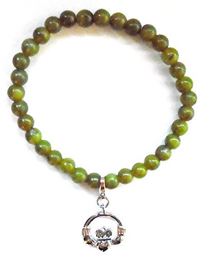 Irish Connemara Marble: Sterling Silver Claddagh Charm Bracelet