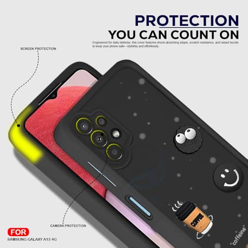 Image of AESTMO Back Case Cover for Samsung Galaxy A13 4G | Cute Fun Cartoon 3D Ball | Coffee Silicone Case | Full Body Protection | Camera Protection Back Cover for Samsung Galaxy A13 4G (Black)