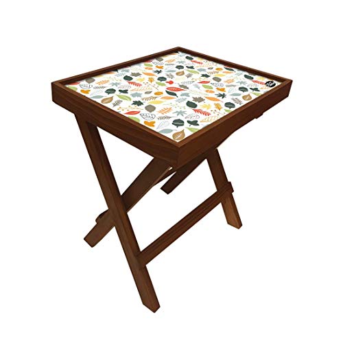 Image of Nutcase Designer Teak Wood Side Table Folding Wooden Bedside Coffee Outdoor Picnic Table - Autumn Leaves 12 x 16