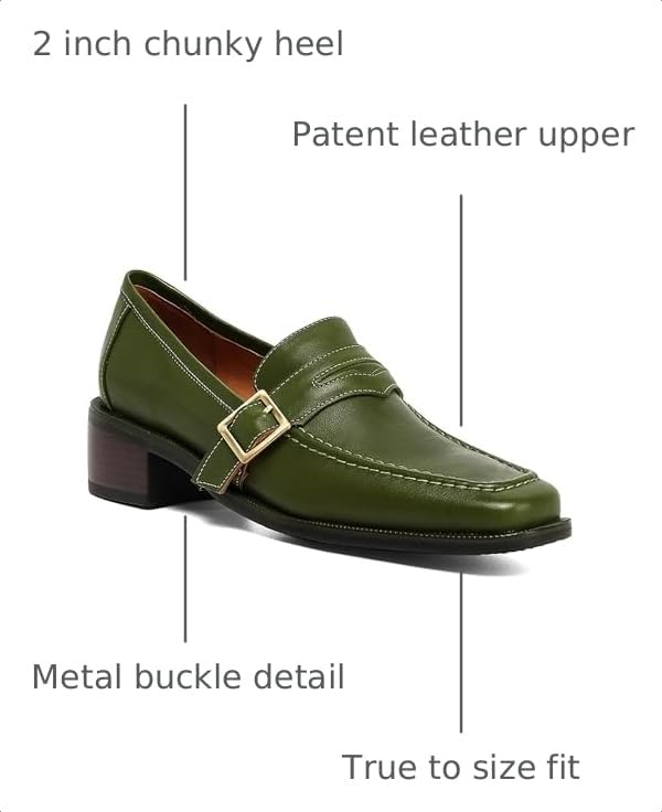 Image of MOOMMO Women Chunky Heel Penny Loafers Square Toe Buckle Slip On Comfort | Office Ladies Loafer Pumps 2 inch Stacked Block Heel Dress Loafers Oxfords Walking Dress Shoes Casual Size 4-11 M US
