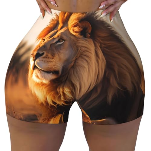 North American Lion Pattern Sports Shorts, high Elastic Slim Fitness Pants, Suitable for Yoga/Leisure/Daily wear