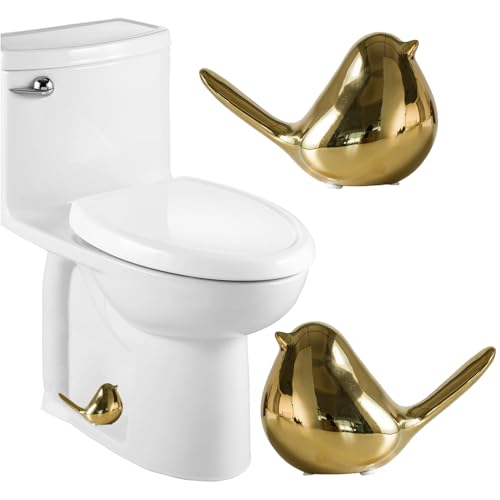 Ceramic Bird Toilet Bolt Covers Decorative Toilet Bolt Caps Set of 2 Toilet Caps for Bottom of Toilet Toilet Screw Cover Caps for Bolts Bathroom Decor Acessories Easy Installation (Gold)