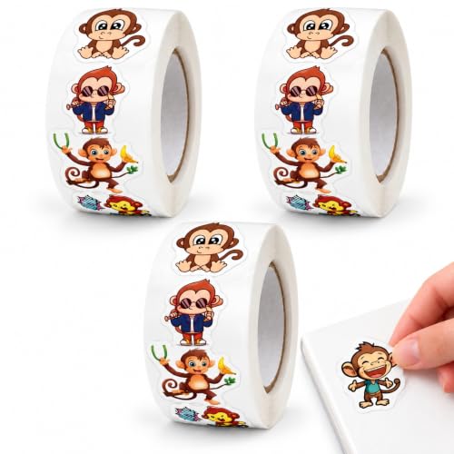 Rollo Pegatinas animales Monos para niños, animal stickers, 3 Unidades