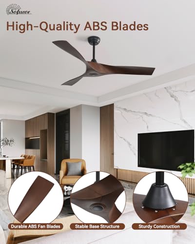 Image of Sofucor 52 Inch Ceiling Fans No Lights, Modern Ceiling Fan with 3 Plastic Blades, 4500CFM 6-Speed 3-Timer Reversible DC Motor, for Bedroom Living Room Patios Office, ETL /FCC