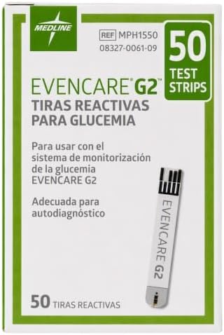 Medline EvenCare G2 Blood Glucose Test Strips, Self-testing with G2 Monitoring System, 6 Second Results, 50 Count System, 6 Second Results, 50 Count