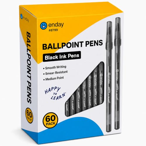 Stylos à bille noirs lot de 60 avec pointe moyenne 1mm pour ecriture fluide