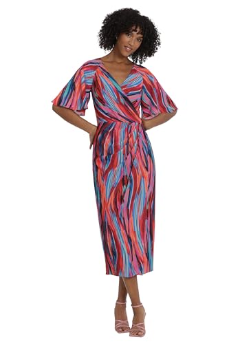 Image of Maggy London Women's Maggy London Women's Dresses Short Flutter Sleeve Faux Wrap Midi Dress
