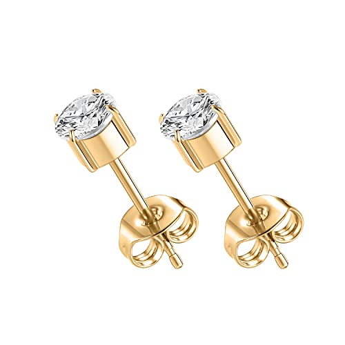 AROWRO 1 paire de boucles d'oreilles en titane de qualité implant, hypoallergéniques, 3 à 6 mm, oxyde de zirconium, pour femmes, filles, hommes et femmes pour oreilles sensibles Cover