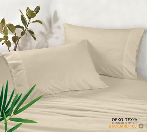 Image of Royale Linens Cooling Pillow Cases Standard Size Set of 2-100% Rayon Derived from Bamboo Cooling Pillowcase for Hot Sleepers - Soft & Silky Pillow Covers with Envelope Closure (Sand 20x26 Inches)