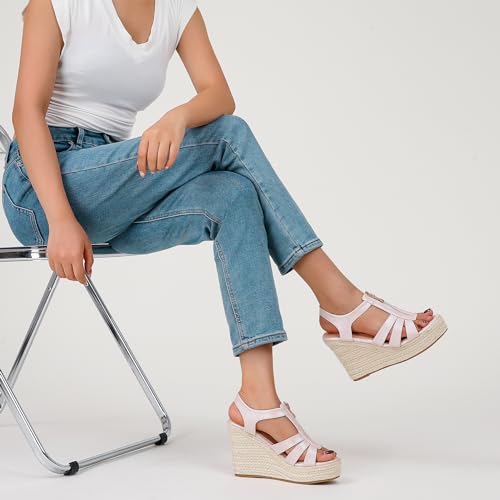 Image of Womens Front Zipper Espadrille Wedge Sandals Dressy, High Heel Platform Sandals Open Toe Slingback, Comfy Sexy Summer Wedges Sandals