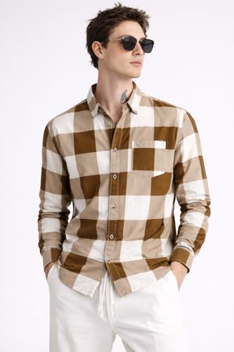 Image of FALCONWEAR Men's Cotton Checkered Casual Shirt Black and White Buffalo Plaid Button Down Full Sleeve Regular Fit Stylish for Boys and Men