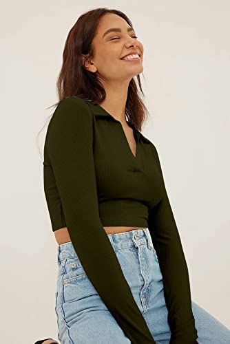 Image of AUSK Women's Regular Fit Crop top Full Sleeves Polo Neck
