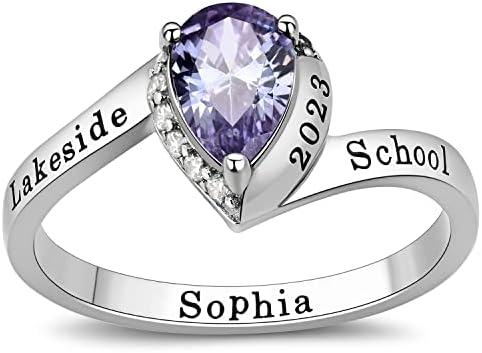Personalized Customized Sterling Silver Women’s (Ladies) High School Class Ring Gem Collection cubic zirconia Birthstone class rings graduation gifts-Ccjcinata (Sterling Silver - Platinium)