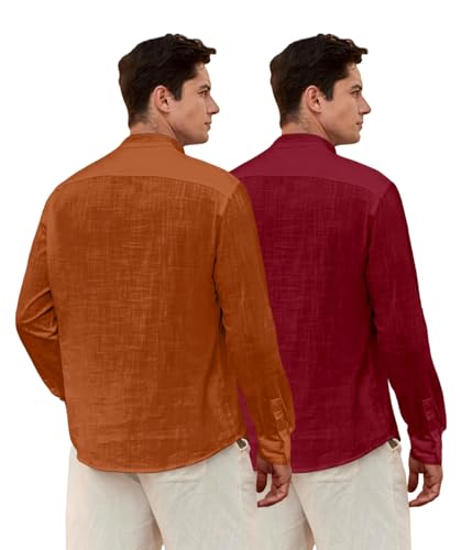 Image of Zombom Men's Combo Cotton Polyester Blend Solid Full Sleeve Straight Regular Fit Mandarin /Chinese Collor Kurta (Pack of 2)