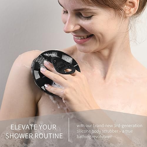 Image of Silicone Body Scrubber, Upgrade 3rd Gen Shower Bath Brush, Lather Nicely, Soft Massage Body, More Hygienic Than Traditional Loofah, Gentle Exfoliating for Sensitive Skin, 1 Pack, Black