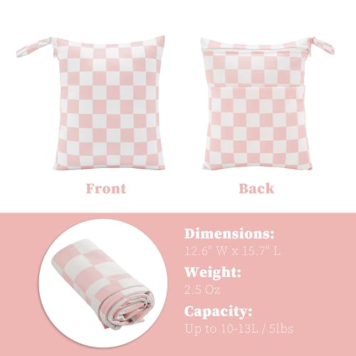 Ohocut Pink Checkered Waterproof Wet Dy Diaper Bag for Baby Essentials, Travel, Swimsuit, Beach Bag Accessories, Aesthetic Trendy Cute Toddler Baby Cloth Bag Pouch, Pack of 2