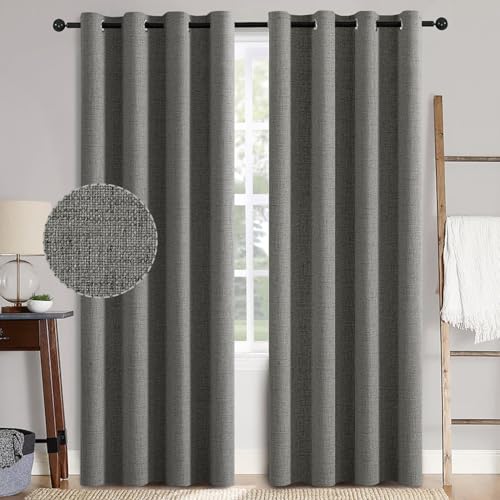 Image of MIULEE Linen Texture Curtains for Bedroom Solid 100% Blackout Thermal Insulated Dark Grey Curtains Grommet Room Darkening Curtains/Draperies Luxury Decor for Living Room Nursery 52x84 Inch (2 Panels)