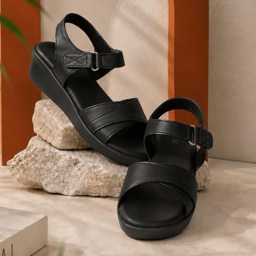 Image of TRASE Stylish Wedges Heels Sandals For Women, Comfortable Heel, Ankle Straps