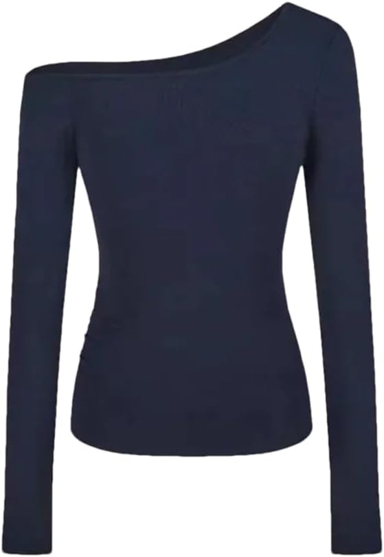 Women Slimming T-Shirt Women's Off-The-Shoulder Long Sleeve Top Solid Color Blouses