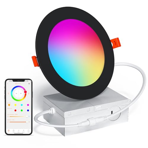 SikSog Black Smart Recessed Lighting 4 Inch RGBCW Color Changing
