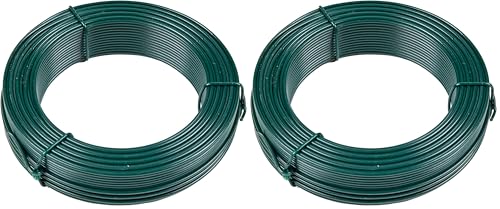 Flandria Fil de Fer plastifié Vert Ø2,4mm rouleau 50m Fil métal enduit PVC pour ligature jardin, fil tension clôture, bricolage (Lot de 2)
