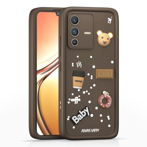 Image of Bintage Ball Bear| Donut| Milk Cake| Baby| Coffee Rubber Case Camera Protection Back Cover Compatible for Vivo V23 Pro 5G (6.56 inch) - Brown